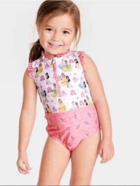 DISNEY Princesses toddler girl's one-piece swimsuit half-zip | 4T